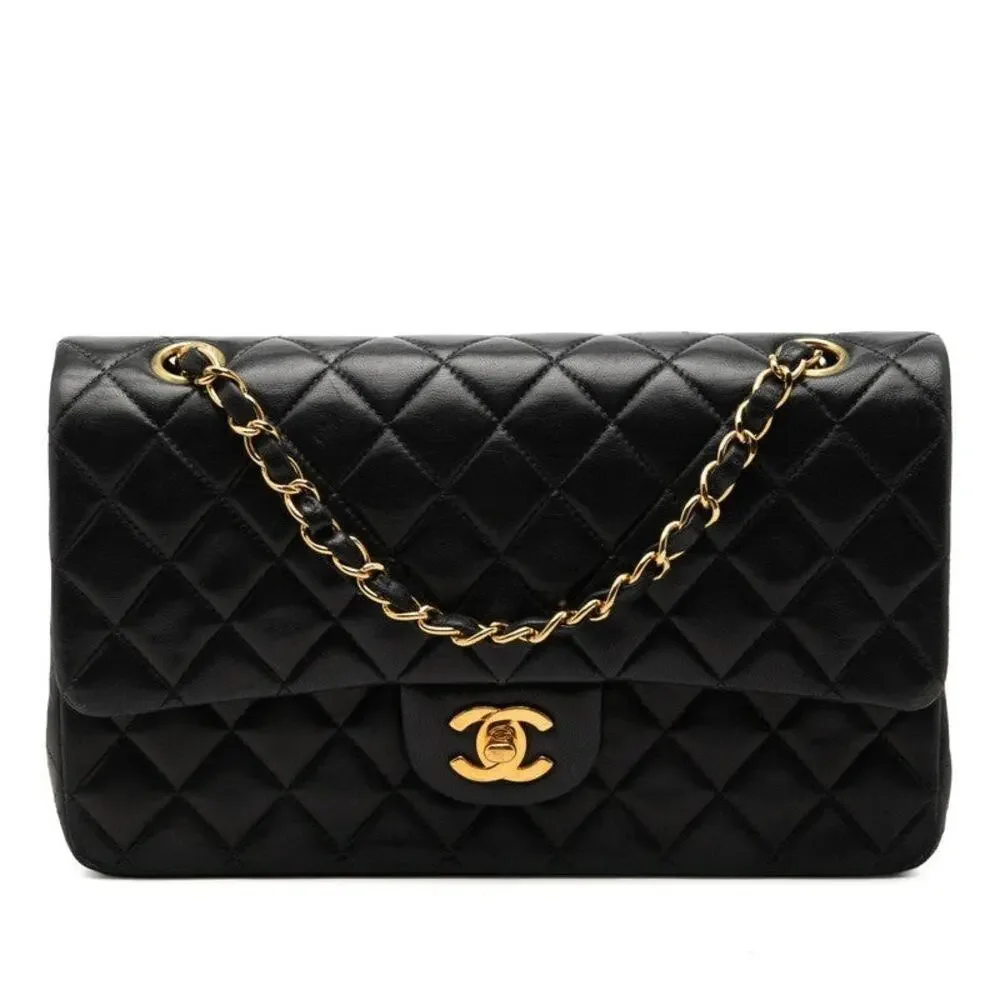 Chanel Matelasse Lambskin Coco Mark 25 Double Flap Chain Shoulder Bag Navy
